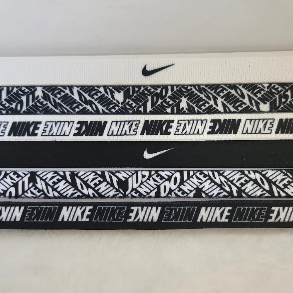 Nike Black White Logo Non-Slip Silicone Headbands Set of 6